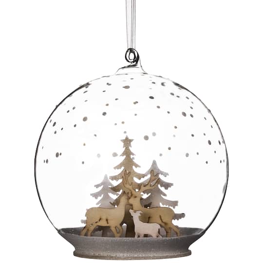 Deer Family in Snow Glass Globe Christmas Ornament - 4.75"